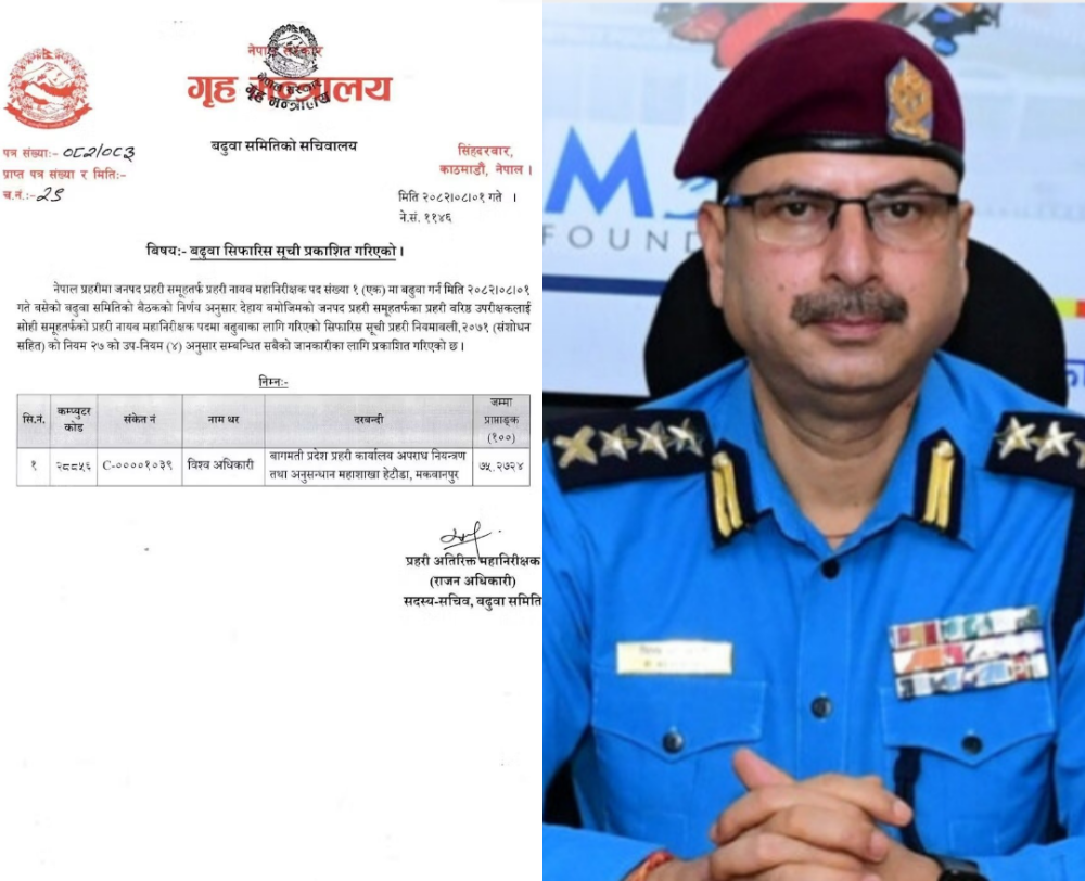 प्रहरी बढुवा विवादमा सरकारको कमजोरी सुधार विश्व अधिकारीलाई डिआईजी पदमा सिफारिस